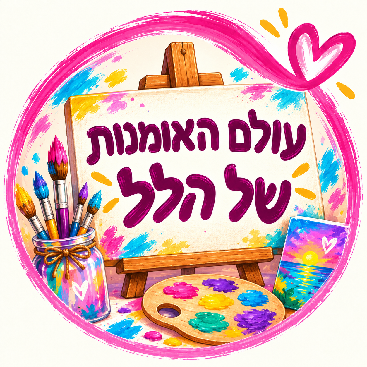 עולם האומנות של הלל — לוגו עם קנבס ומכחולים